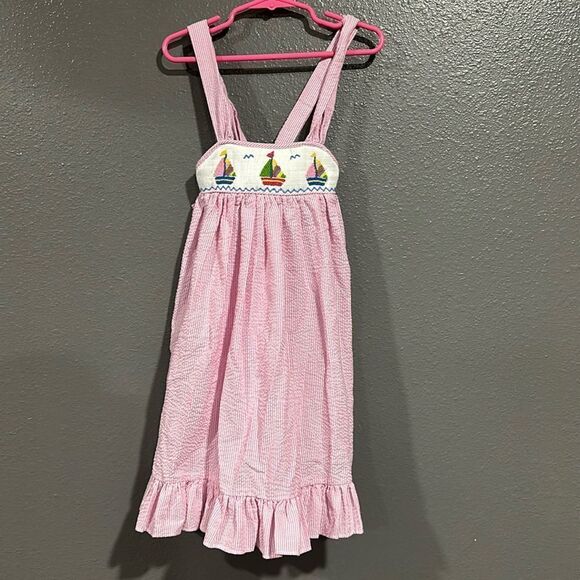 Jacqueline Other - Jacqueline Dress Girls Size Pink Stripe Sundress Sailboat Smocked Boutique 3T